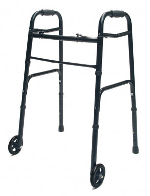 Lumex Aluminum Lightweight Folding Walker Weight Support-300lbs, Wheel Size-5inch, Width-24.5Inch, 716270BK2