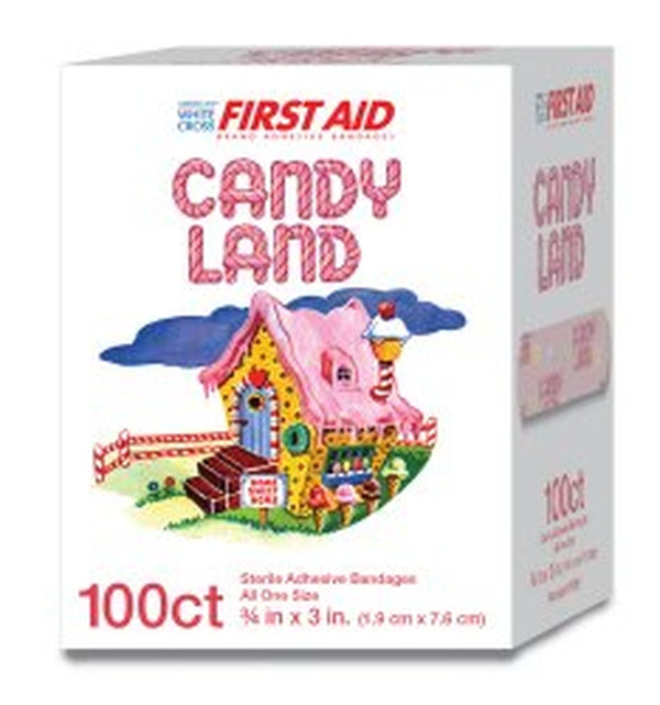 Adhesive Strip American White Cross Stat Strip 3/4 X 3 Inch Plastic Rectangle Kid Design (Candy Land) Sterile