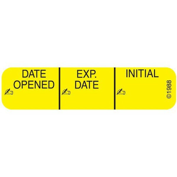 Pre Printed / Write On Label Pharmex Auxiliary Label Yellow Paper Date opened_Exp Date_ Int_ Black Quality Control Label 3/8 X 1 9/16 Inch