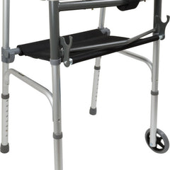 ProBasics Two-Button Folding Walker with Wheels and Roll-Up Seat
