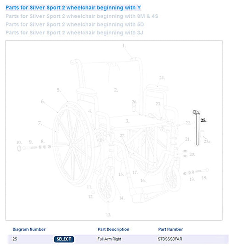 Drive Medical Full Arm Assembly For Drive Silver Sport  Right  1ea