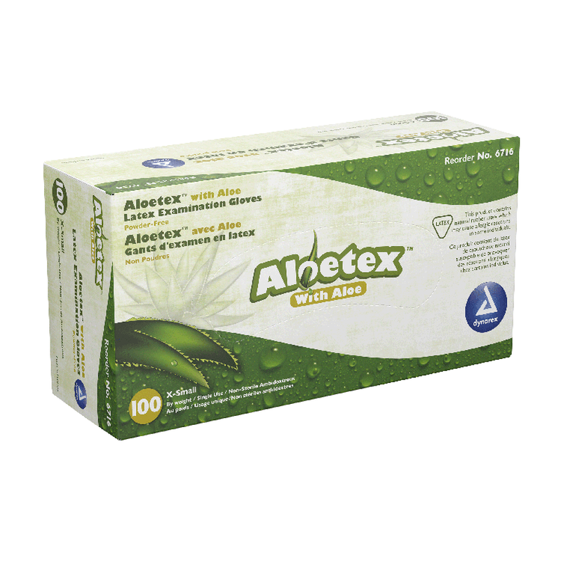 dynarex aloetex latex exam gloves with aloe powder free