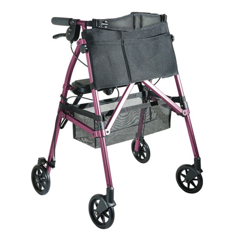 Stander EZ Fold-N-Go rollator walker in regal rose with padded seat backrest basket and organizer pouch