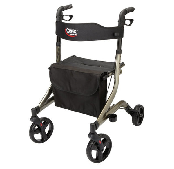 Carex Aluminium Crosstour Rolling Walker Rollator For Seniors and Elders, Wheel size 8 inch With Height Adjustable 34" to 38",  Weight Capacity 300lbs Black Color , Foldable, 23000 0000 A230