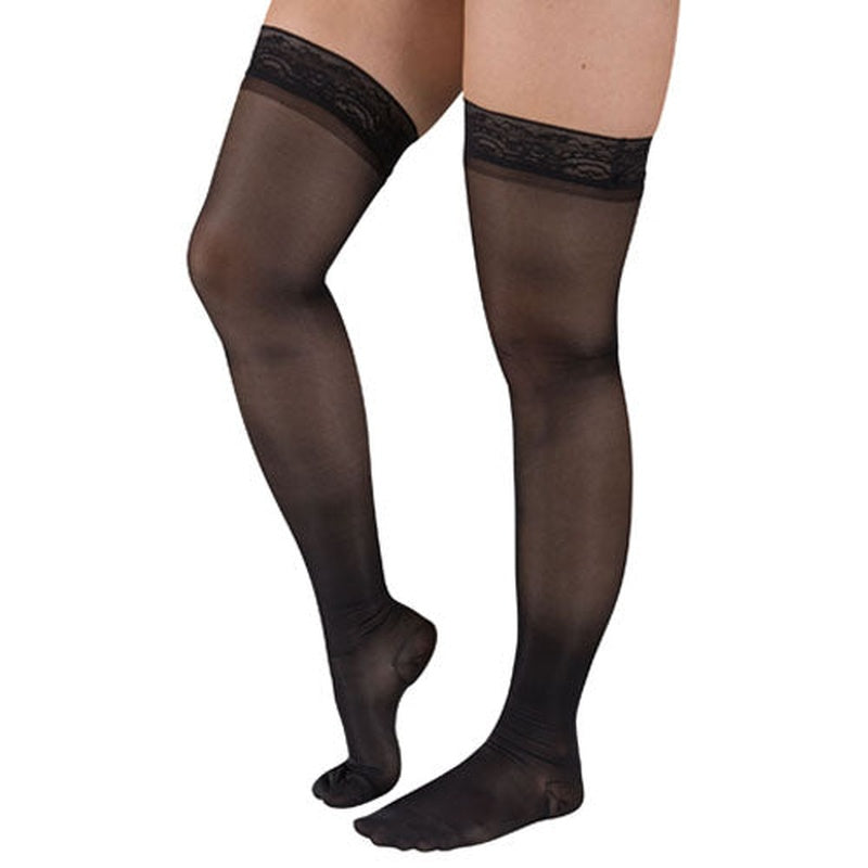 Ladies' Shr Moderate Supprt 3x 15 20mmhg Thgh W/staytop Black   All Care Store