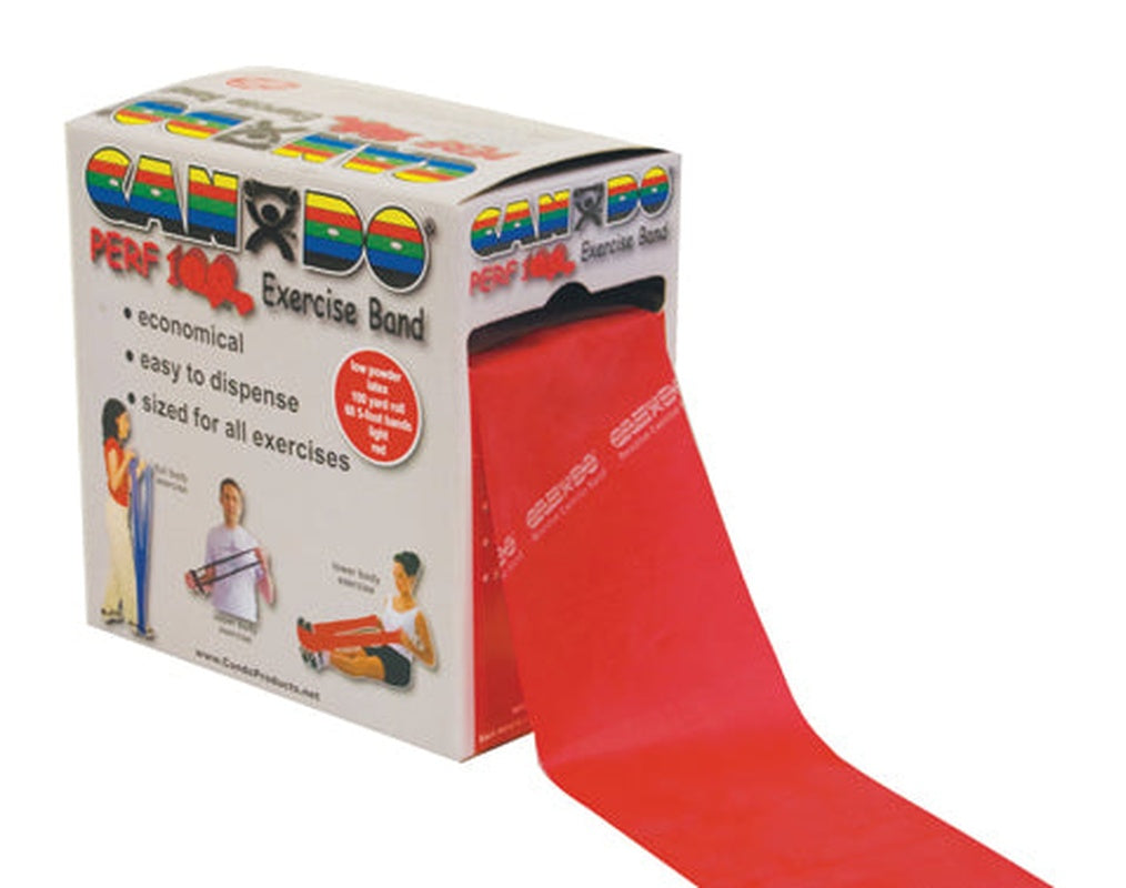 CanDo exercise band dispenser box with red band