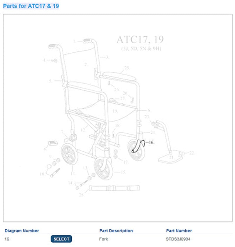 Drive Medical STDS3J0904 Front Fork For 10950 Transport Chairs