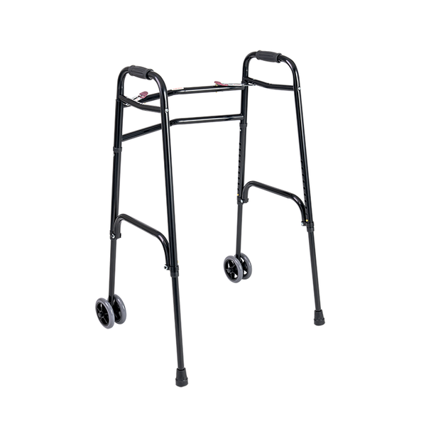 dynarex steel button folding walker with wheels adult