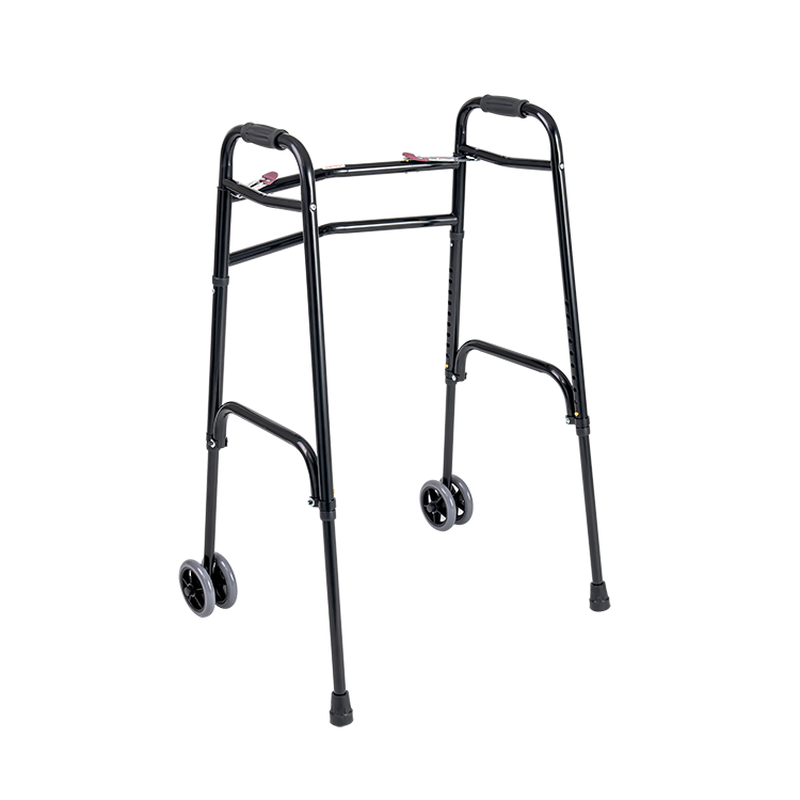 dynarex steel button folding walker with wheels adult