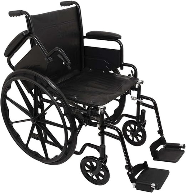 Probasics K2 Wheelchair with flip back removable padded armrests and Elevating Leg rest ,8" x 1" Front 24" Back Wheels ,300 lbs Weight Capacity ,16" x 16" ,WC21616DE