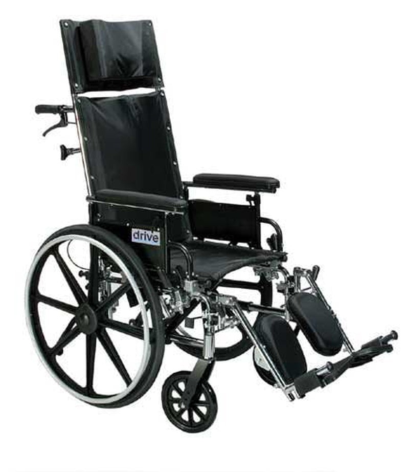 Drive Medical Viper Plus Reclining Wheelchair with Fixed Flip Desk Arms and Elevating Leg Rests ,8" front Wheels ,Carry Pocket On Backrest 250 lbs Weight Capacity ,15.75(D) x 18(W) x 19.5(H) ,10971B