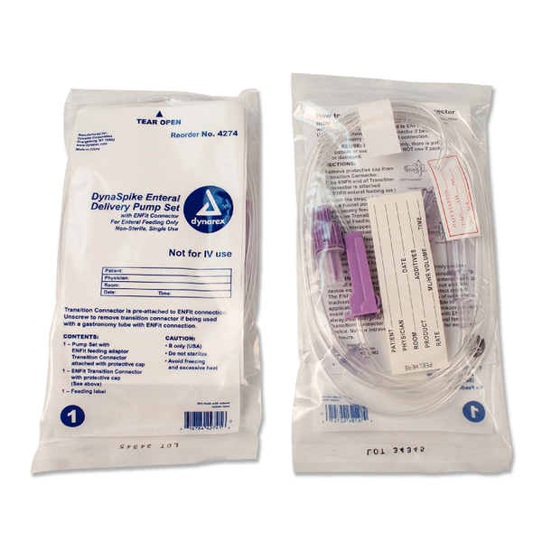 dynarex dynaspike enteral delivery pump set w enfit connector pack type 30 box per case