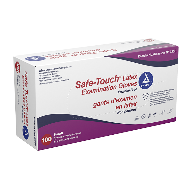 dynarex safe touch white latex exam gloves powder free