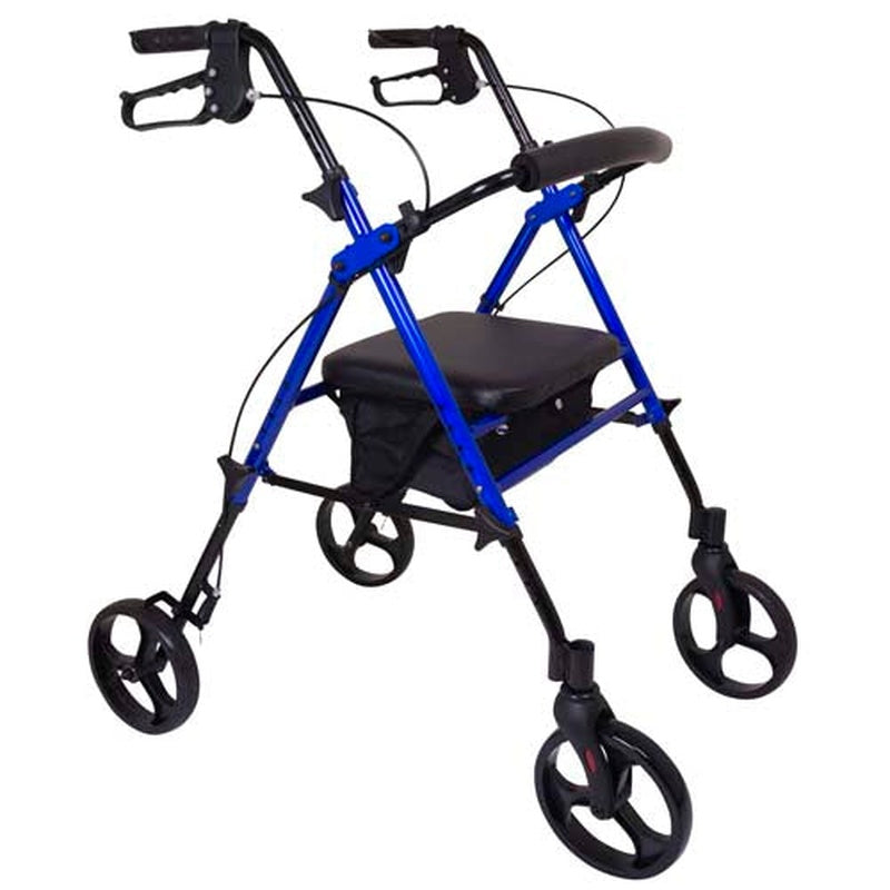 ProBasics Aluminum Height Adjustable Rollator - 8" Wheels - Comfortable Seat, Lockable Brakes, Convenient Storage - Mobility Aid for Seniors, Handicapped, Post-Surgery Recovery - Blue
