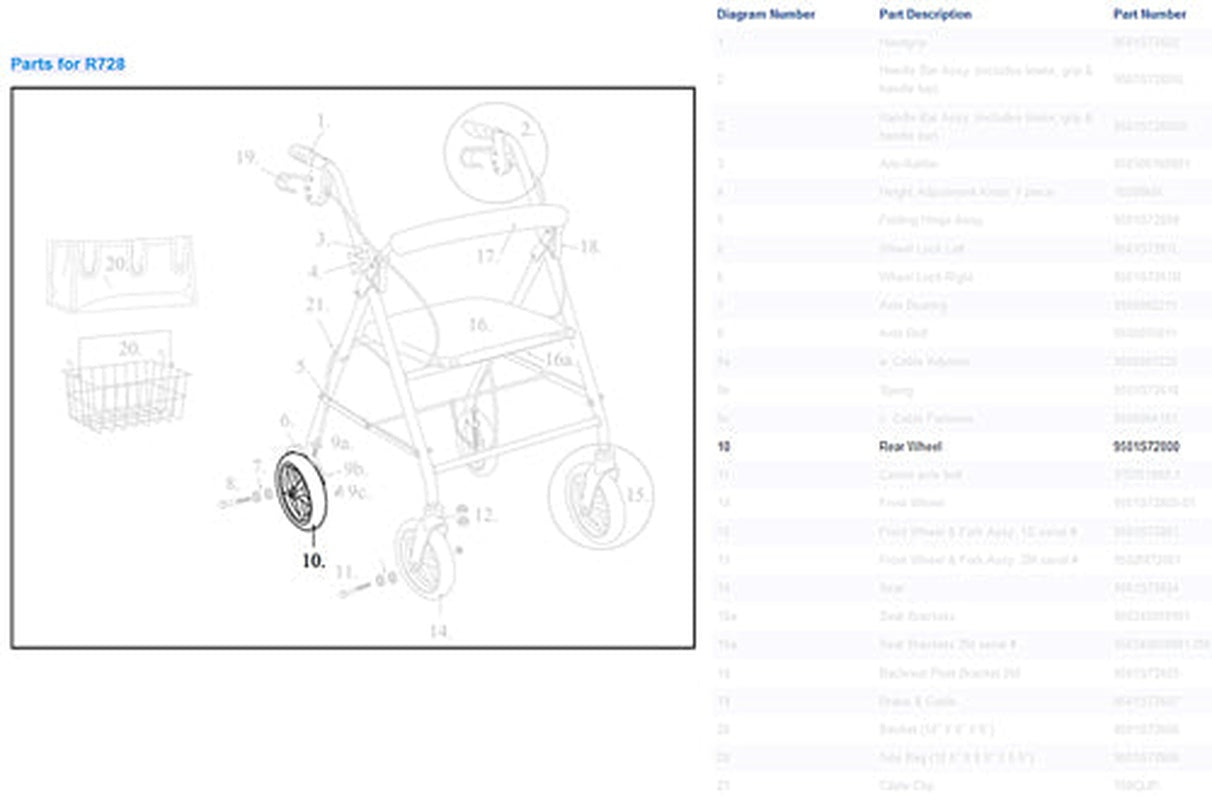 Drive Medical Front/rear Wheel Assembly For Drive R728 Rollators