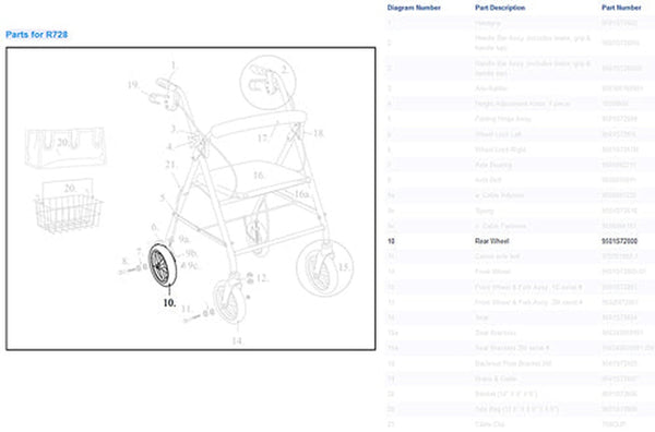 Drive Medical Front/rear Wheel Assembly For Drive R728 Rollators