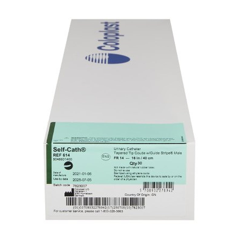 catheter self 14fr 16 men614 coude tip bx 30 l f