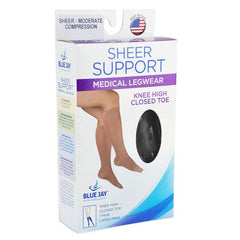 Ladies' Sheer Mild Support  Lg 15-20 Mmhg  Knee Hi  Ct  Black