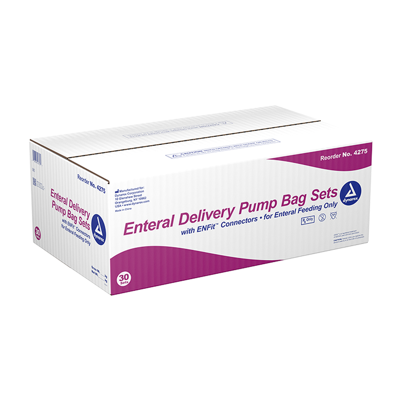 dynarex enteral delivery pump bag set w enfit connector pack type 30 box per case