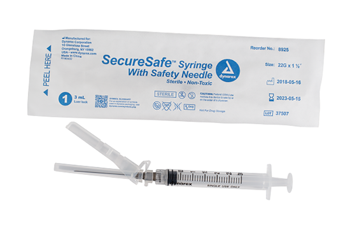 dynarex securesafe syringe with safety needle