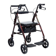 Dynarex 10208 DynaGo Duo Transport Stand up Folding Rollator, 300lbs Capacity Aluminium Red Frame
