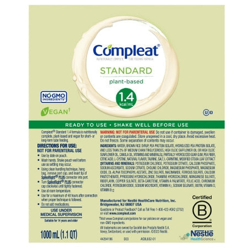 compleat standard 1 4 cal plant based tube feeding formula vanilla 1000 ml compleat standard 1 4 cal tube feeding formula mk1207052ea