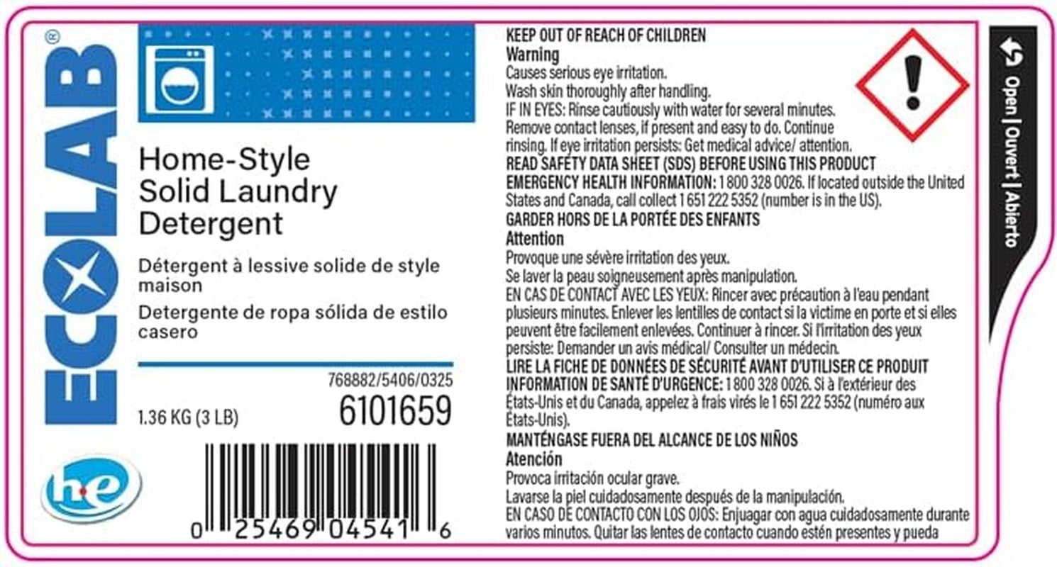 Ecolab Home-Style Laundry Detergent – 3 lb Solid Scented Enzymatic Dispenser Refill Pack