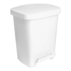 White plastic step on trash can