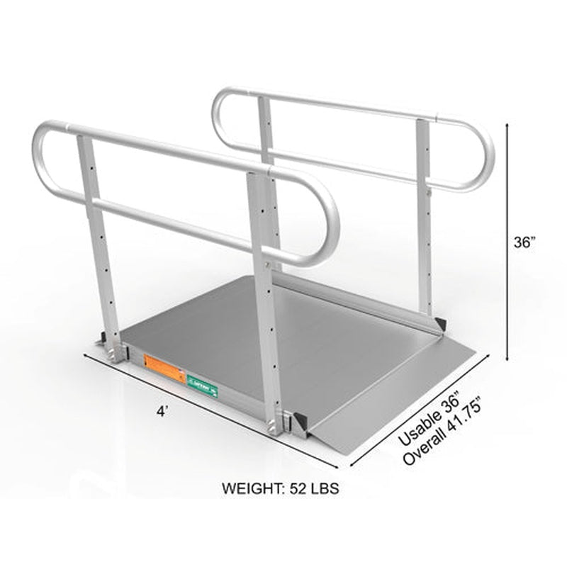 Portable Ramp  Solid Surface 4' W/handrails Two-line 3g