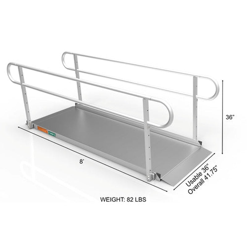 Portable Ramp  Solid Surface 8' W/handrails Two-line 3g