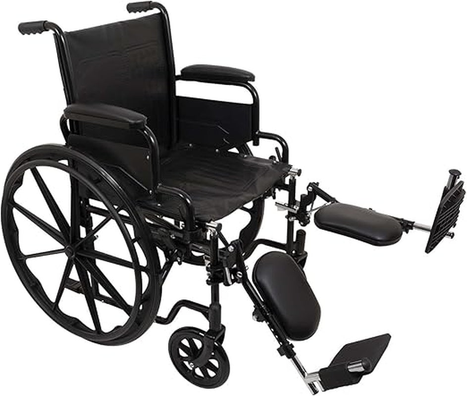 Probasics K2 Wheelchair with flip back removable padded armrests and Elevating Leg rest ,8" x 1" Front 24" Back Wheels ,300 lbs Weight Capacity ,16" x 16" ,WC21616DE