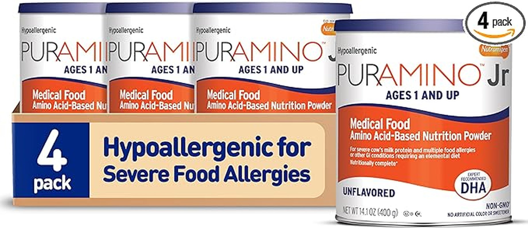 pediatric oral supplement puramino jr vanilla flavor 14 1 oz can powder amino acid cows milk allergy packaging type case