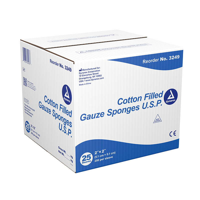 dynarex cotton filled gauze sponge u s p pack type 25 box per case