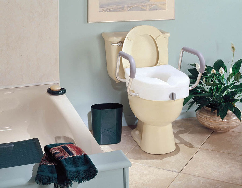 Carex E-Z Lock Raised Toilet Seat W/ Armrests