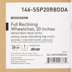 Reclining Wheelchair McKesson Desk Length Arm Swing-Away Elevating Legrest Black Upholstery 20 Inch Seat Width Adult 350 lbs. Weight Capacity
