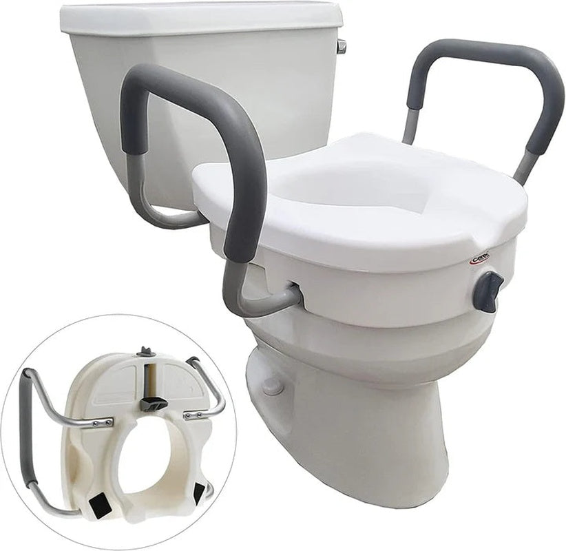 Carex E-Z Lock Raised Toilet Seat w/ Armrests