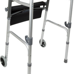 probasics two button folding walker with wheels and roll up seat