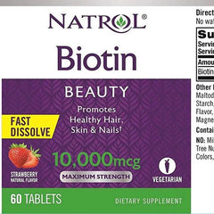 Natrol Biotin - Fast Dissolve - Strawberry - 10000 Mcg - 60 Tablets