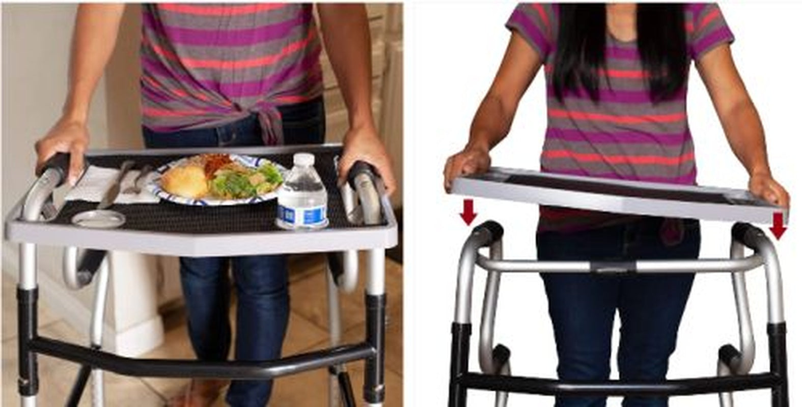 Walker Tray W/ Grip Mat  Gray