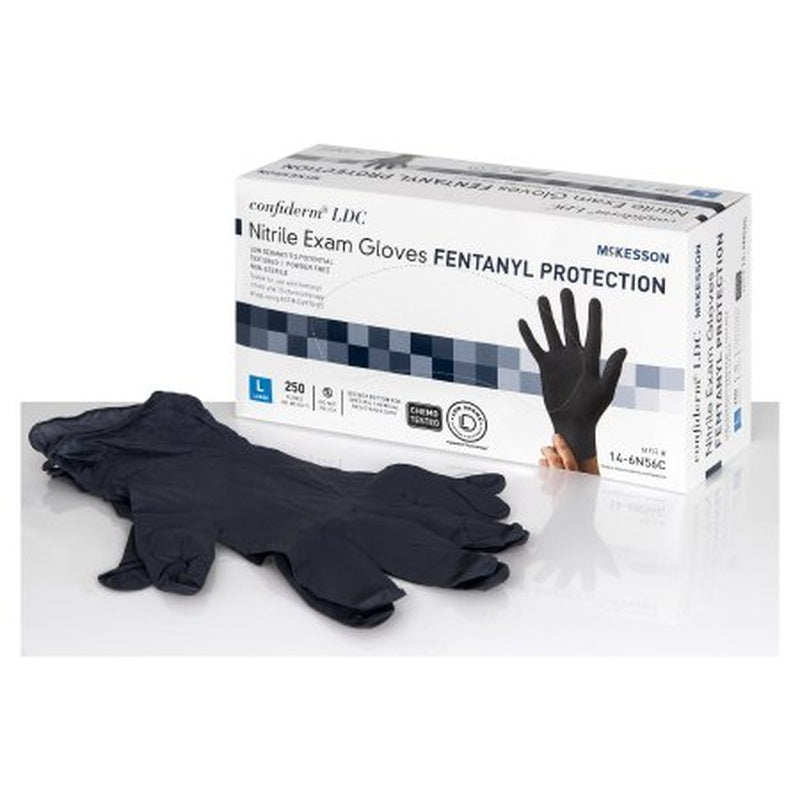 Exam Glove McKesson Confiderm LDC Large NonSterile Nitrile Standard Cuff Length Fully Textured Black Chemo Tested / Fentanyl Tested,Packaging Type- Box