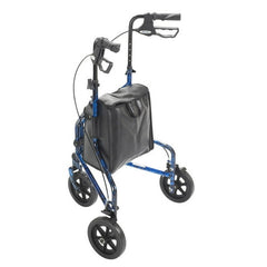 rollator 3 wheeled w pouch basket loop brake flame blue