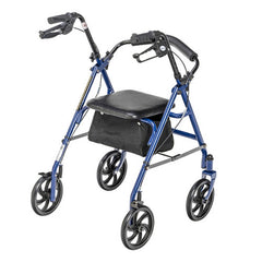 4 wheel steel rollator w 8 casters basket loop blue