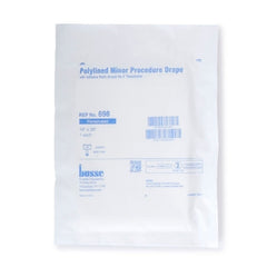 Busse Hospital Disposables Poly Lined Towel Drape – White Sterile Fenestrated with Adhesive, 18 x 26 Inch (Box of 50)