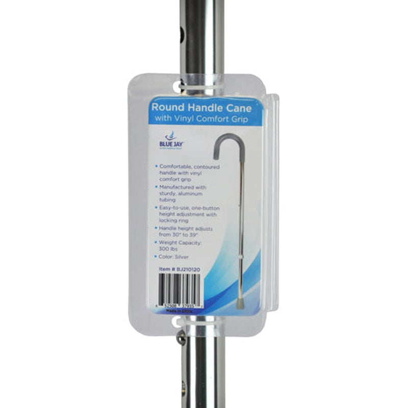 Cane  Round Handle  Blue Jay Silver With Vinyl Comfort Grip   All Care Store
