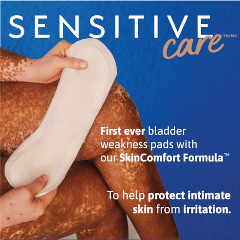 bladder control pad tena sensitive care 9 inch length light absorbency dry fast core one size fits most packaging type case