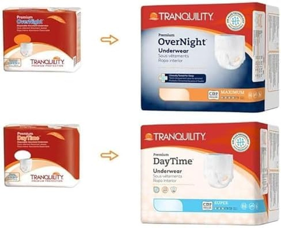 unisex adult absorbent underwear tranquility premium overnight pull on with tear away seams 2x large disposable heavy absorbency packaging type case