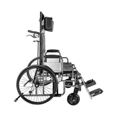 Reclining bariatric wheelchair with padded armrests and leg supports