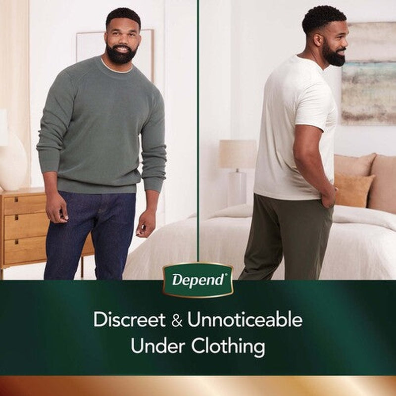 male adult absorbent underwear depend real fit waistband style large x large disposable heavy absorbency packaging type case