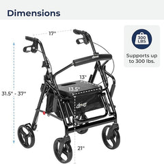 duet rollator transport chair black
