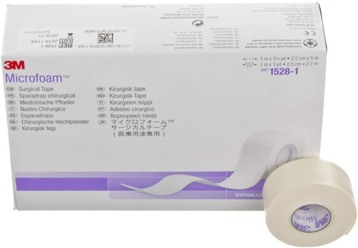 Medical Tape 3M Microfoam White 1 Inch X 5-1/2 Yard Elastic / Foam NonSterile | 12/Box